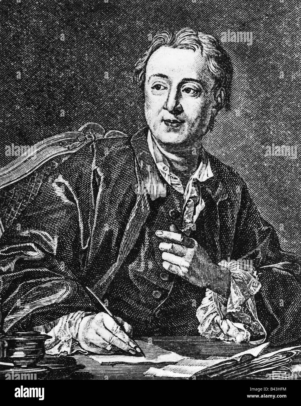 Diderot, Denis, 5.10.1713 - 31.7.1784, écrivain français, philosophe, demi-longueur, écriture, gravure sur bois, XIXe siècle, basé sur une peinture de Michel van Loo, 1767, Louvre, Paris, Banque D'Images