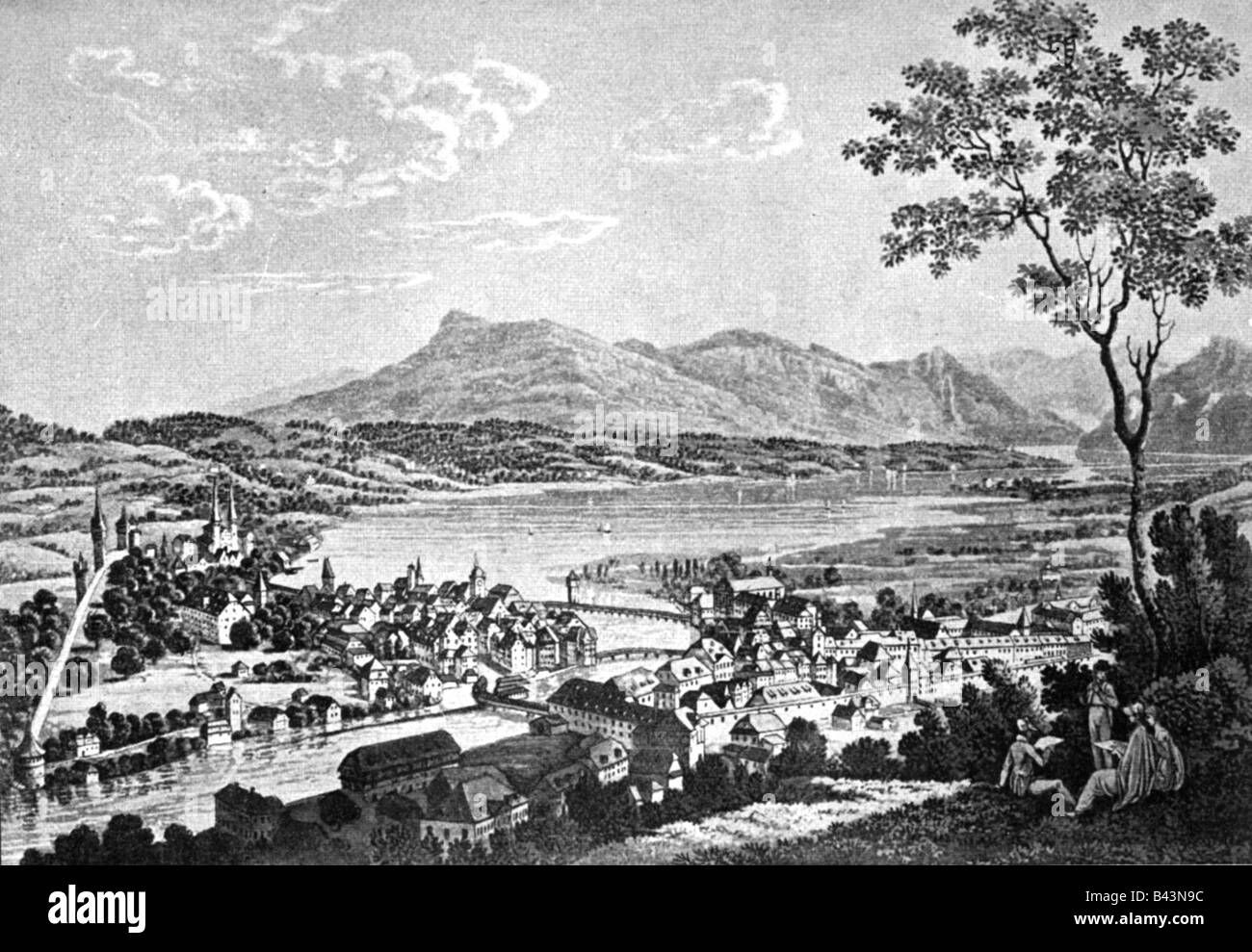 Géographie / voyages, Suisse, Lucerne, vues sur la ville / paysages urbains, après gravure de Hegi, Eidgenössische Kupferstichsammlung, 1812, Banque D'Images