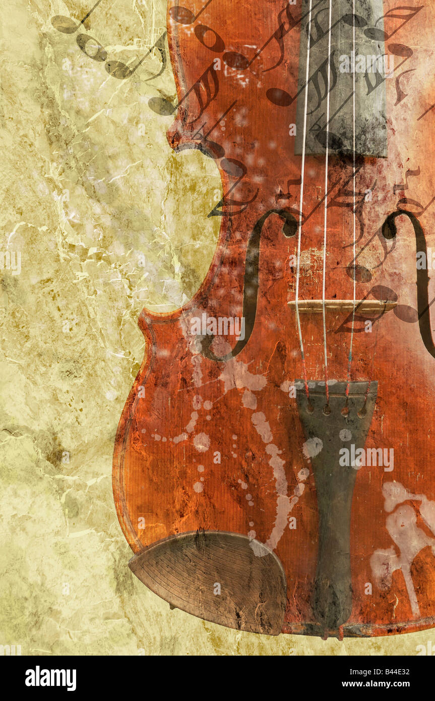 Arrière-plan de la musique avec de vieux style grunge en violon Banque D'Images