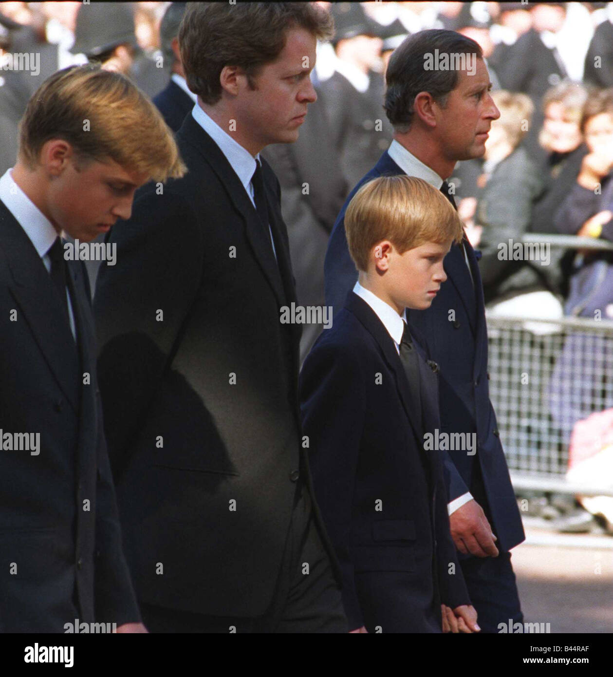 Collection Prince William 1997 Funérailles de la princesse Diana 6 septembre 1997 Prince William Earl Spencer, le prince Harry et Charles Banque D'Images