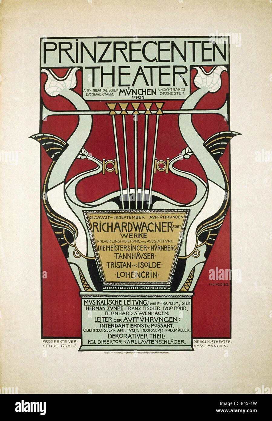 Publicité, événements, 'Wagner Konzerte', Prinzregentheater, Munich 1901, affiche, théâtre, Richard Wagner, concerto, Allemagne, Bavière, XXe siècle, art noveau, , Banque D'Images