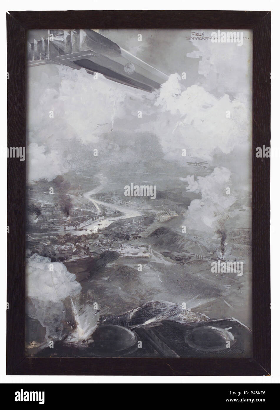 Événements, première Guerre mondiale/première Guerre mondiale, guerre aérienne, vaisseau aérien allemand lors d'une attaque contre Liège, 6.8.1914, peinture de Felix Schwormstädt, , Banque D'Images