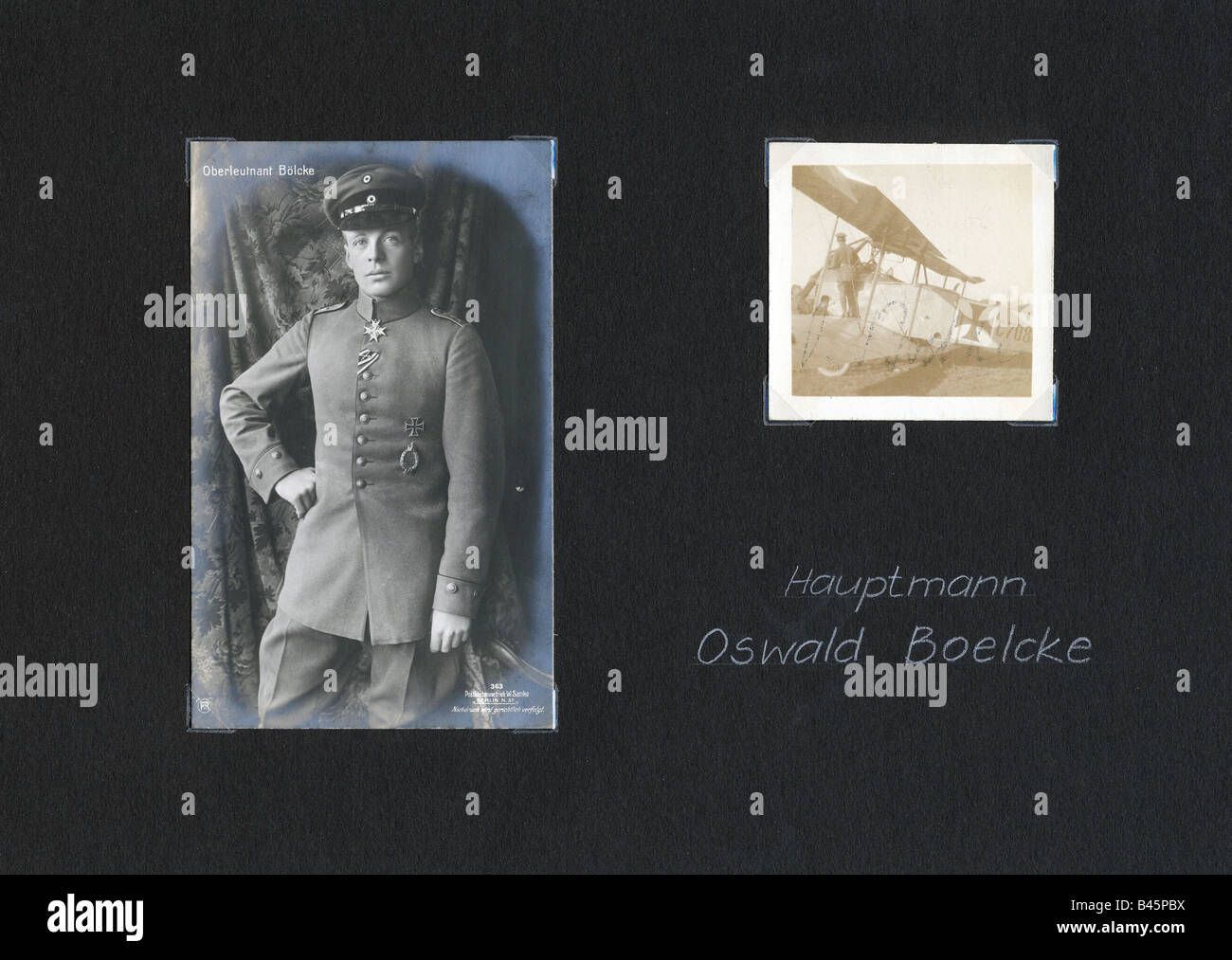 Boelcke, Oswald, 11.5.1891 - 28.10.1916, aviateur allemand, page d'un album photo, vers 1920, pilote de chasse, première Guerre mondiale, première Guerre mondiale, officier, force aérienne, Allemagne, XXe siècle, Banque D'Images