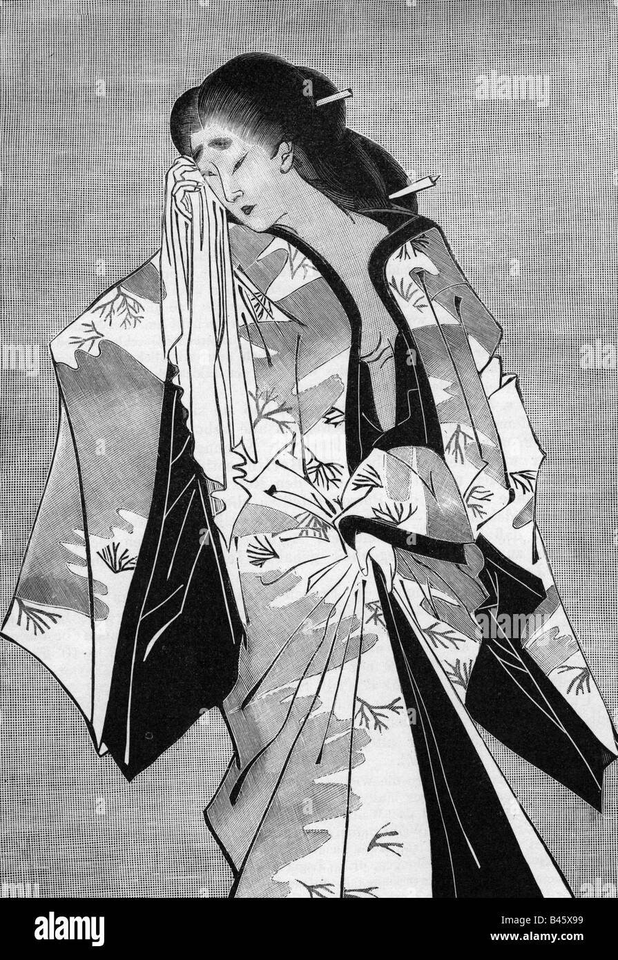 Géographie / voyages, Japon, gens, femmes, beauté japonaise, XIVe siècle, demi-longueur, gravure, XXe siècle, historique, Asie, XXe siècle, kimono, Banque D'Images