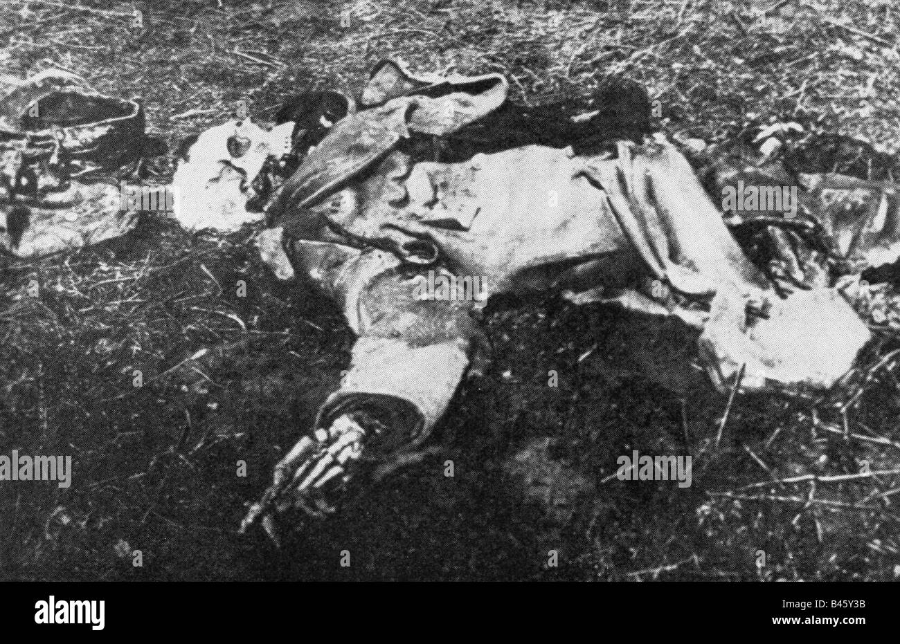 Événements, première Guerre mondiale / première Guerre mondiale, Front occidental, Belgique, corps d'un soldat allemand, tué en octobre 1914 près de Ypern, Banque D'Images