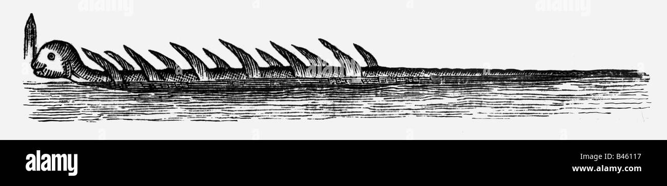 Superstition, créatures mythiques, serpent de mer, vue au Cap De Bon espoir par Capitain Tremearne, HMS 'Prinzess', 6.7.1856, gravure en bois, XIXe siècle, Banque D'Images