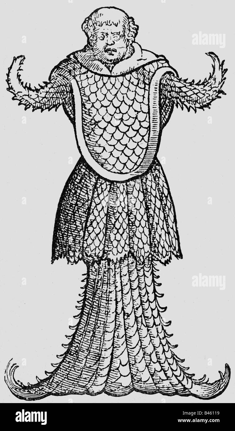 Superstition, créatures mythiques, 'SEA-moine', bowoodcut, 'Historia animalium' de Conrad Gesner, 4ème volume, 'Pisium et aquatilium anirantium natura', 1558, , Banque D'Images