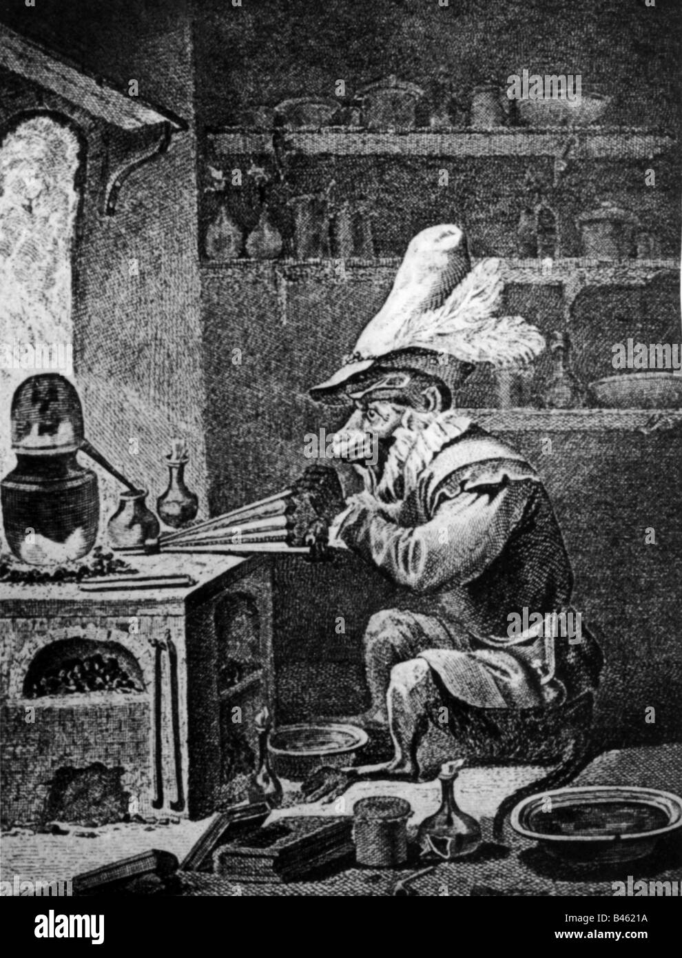 alchimie, alchimistes, caricature, alchimiste "clé", gravure en cuivre, xviie siècle, Banque D'Images