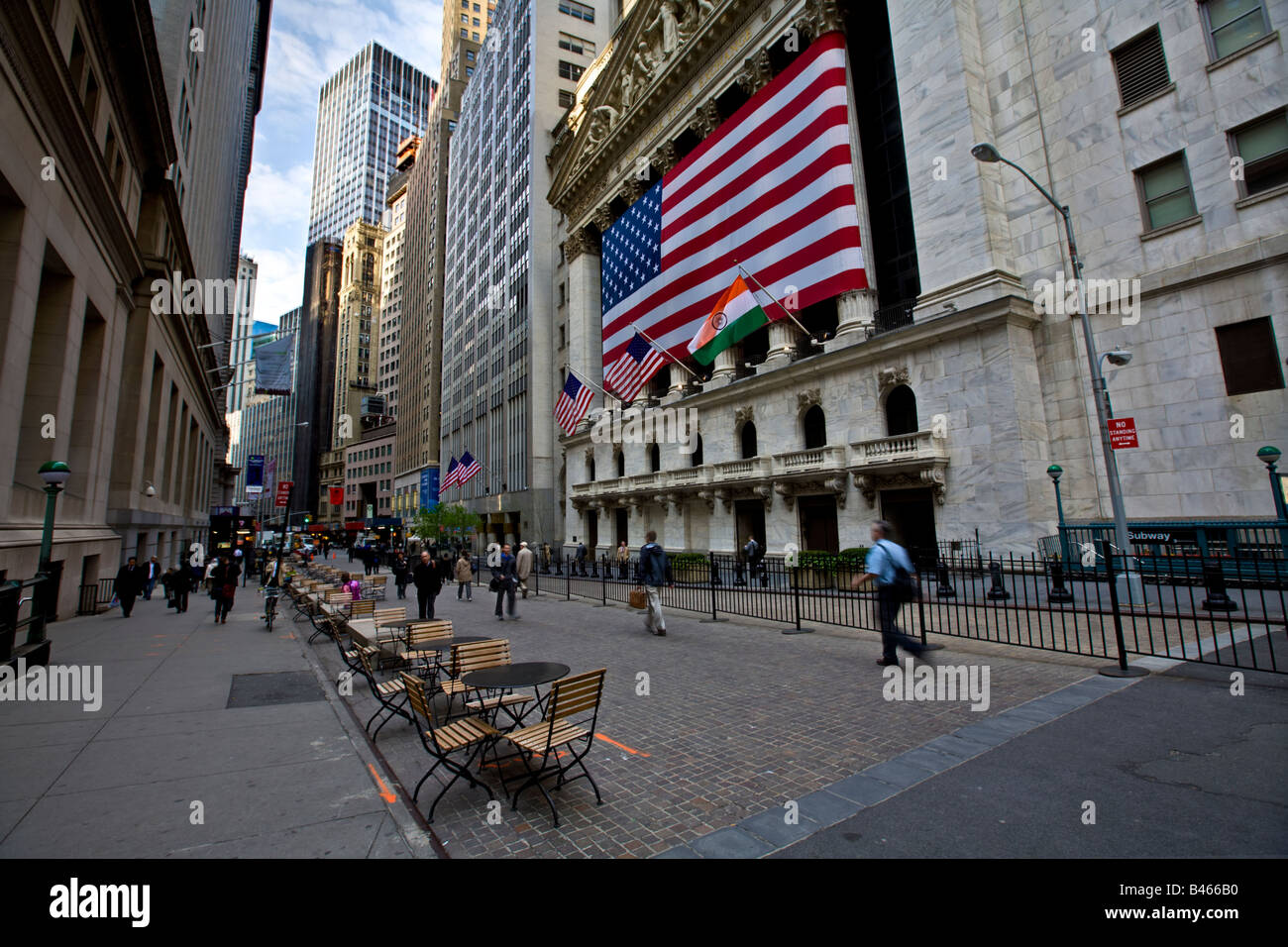 L'avant de la Bourse de New York (NYSE) à Wall Street, New York, New York Banque D'Images
