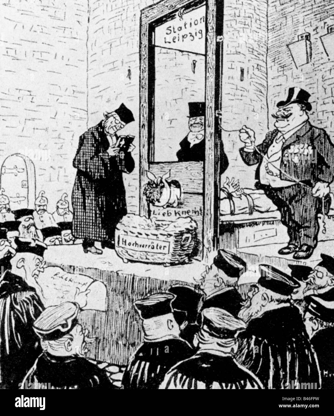 Liebknecht, Karl, 13.8.1871 - 15.1.1919, politicien allemand, caricature le procès à Leipzig, 'Nous l'avons obtenu', dessin, 'de Wahre Jakob', numéro 555, 1907, Banque D'Images