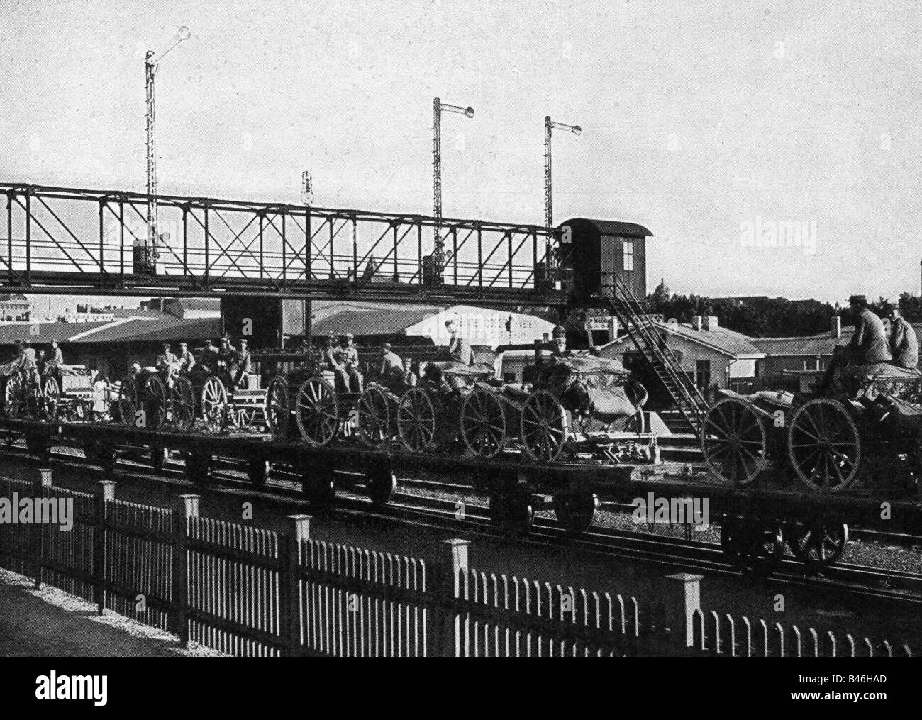 Événements, première Guerre mondiale / première Guerre mondiale, déclenchement de la guerre, train militaire sur le chemin du front, Allemagne, 1914, Banque D'Images