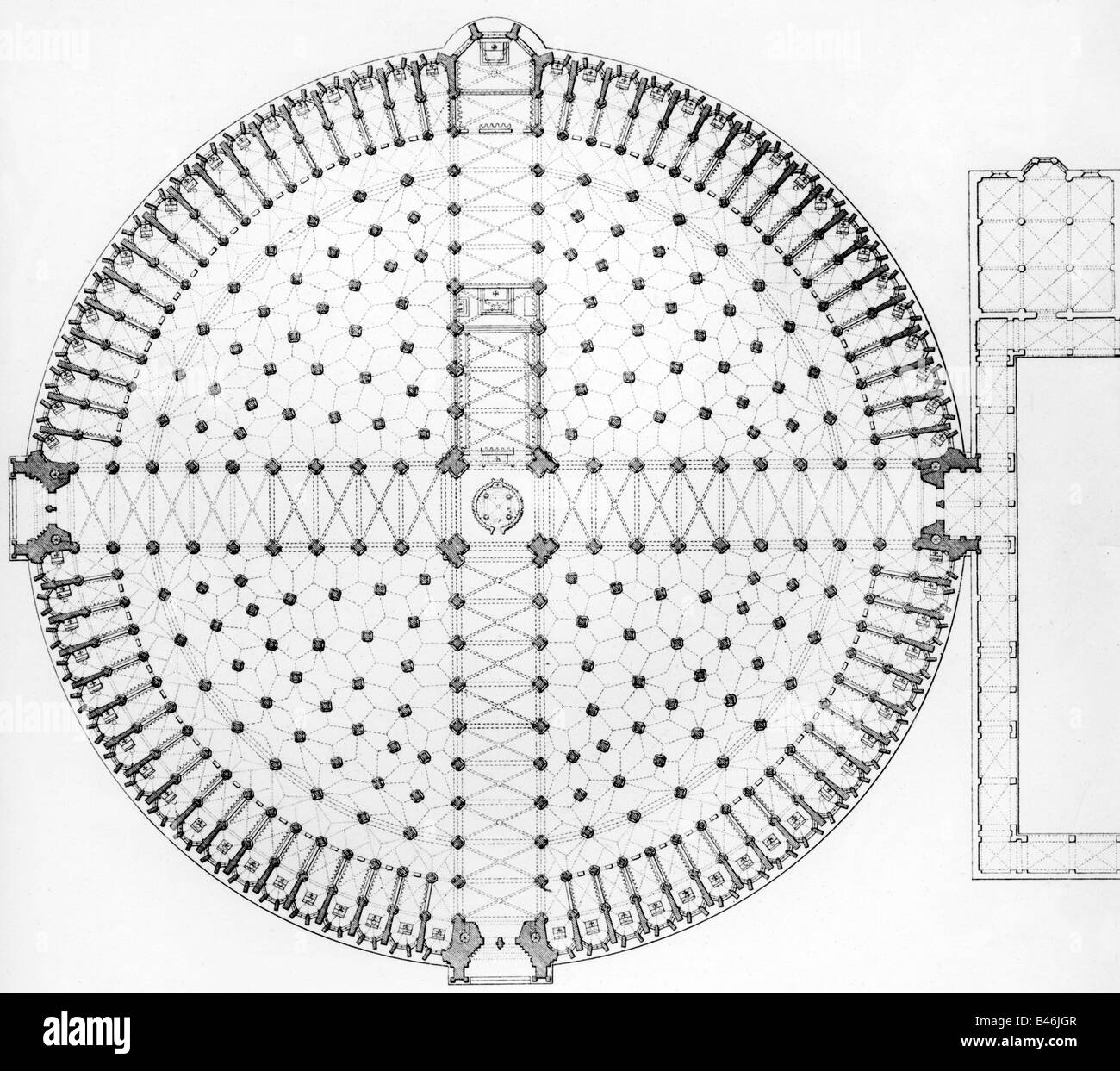 Architecture, plans d'étage, Temple du Saint Graal, design par Sulpiz Boisserre après transcription dans 'Titurel' par Wolfram von Eschenbach, gravure en acier, XIXe siècle, , Banque D'Images