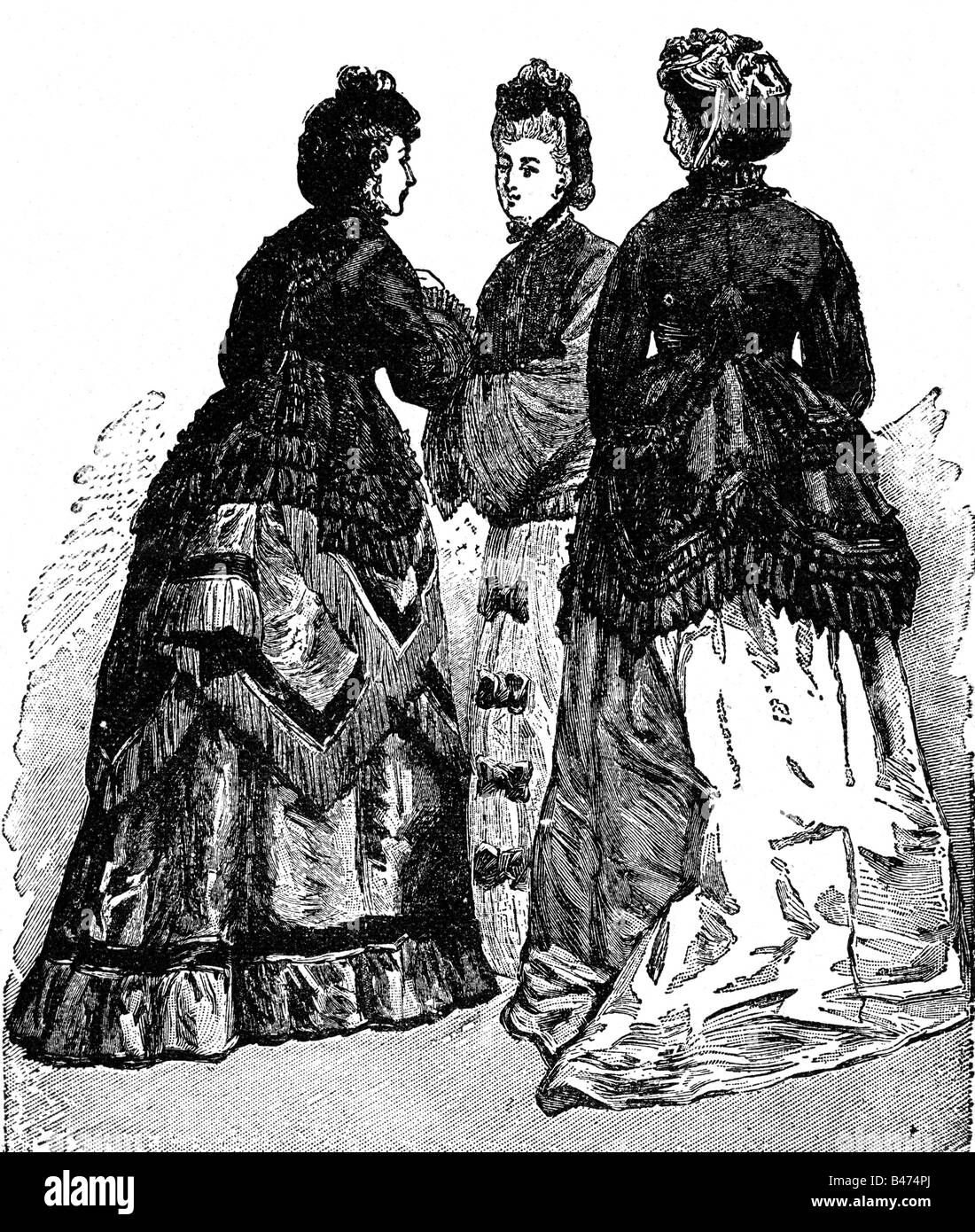 Mode, XIXe siècle, mode féminin, Allemagne, robes de rue, 1872, gravure en bois, vers 1900, vêtements, robe, gens, femmes, historique, 1900, Banque D'Images