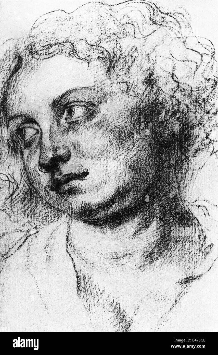 Rubens, Peter Paul, 28.6.1577 - 30.5.1640, peintre hollandais, 'Tete de femme', vers 1628, dessin, Banque D'Images