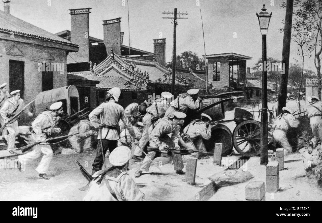 Géographie / voyages, Chine, politique, Boxer Rebellion, marines russes repousser l'attaque Boxer dans le quartier des ambassades de Beijing, 1900, Banque D'Images