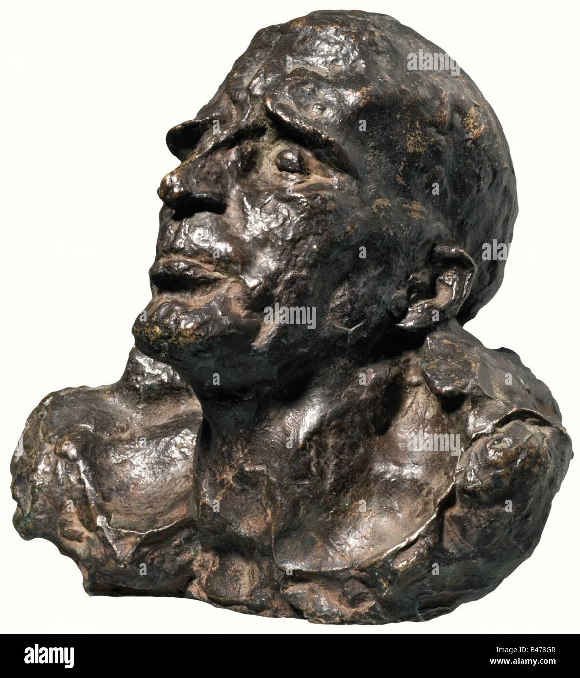 Arno Breker (1900 - 1991)., un buste en bronze d'un homme, années 1960. Signé à l'épaule droite 'Arno Breker'. Hauteur 17 cm. Arno Breker est connu comme l'un des plus importants, peut-être le plus important, sculpteur du 20e siècle dans la tradition classique. Dans la grande tradition de la sculpture européenne il est à côté d'Auguste Rodin, Aristide Maillol et Despiau Charles de France. Beaux-arts, les gens, 1960, 20e siècle, les beaux-arts, l'art, NS, le National-socialisme, le Nazisme, Troisième Reich, l'Empire allemand, l'Allemagne, National-socialiste, Nazi, période nazie, l'homme, les hommes, homme, objectifs, n'a pas d'auteur de l'artiste pour être effacé Banque D'Images