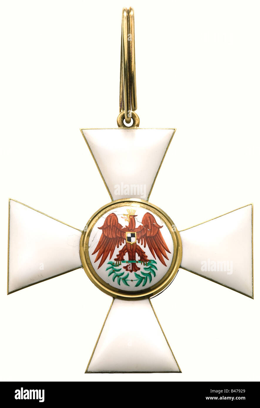 Ordre de l'aigle rouge, une Croix de 1ère classe (OEK 1637). Or (18 carats), émaillé. Le bord supérieur droit de la médaillon est légèrement ébréché. Il y a une marque rayée « W » sur le bras inférieur de la croix pour le Jeweler Wilm à Berlin. Historique, historique, XIXe siècle, médaille, décoration, médailles, décorations, insigne d'honneur, insigne d'honneur, insignes d'honneur, insignes d'honneur, objet, objets, photos, coupures, coupures, coupures, découpe, coupures, coupures, Banque D'Images