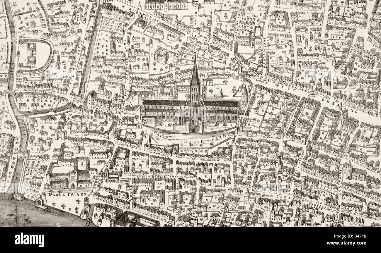 Londres, Angleterre. La Cathédrale St Paul et environs dans le temps d'Henry VIII Banque D'Images