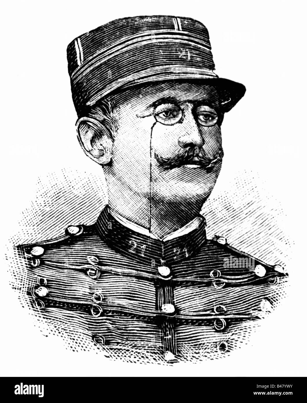 Dreyfus, Alfred, 9.10.1859 - 11.7.1935, officier militaire français, gravure en bois, 1894, Banque D'Images