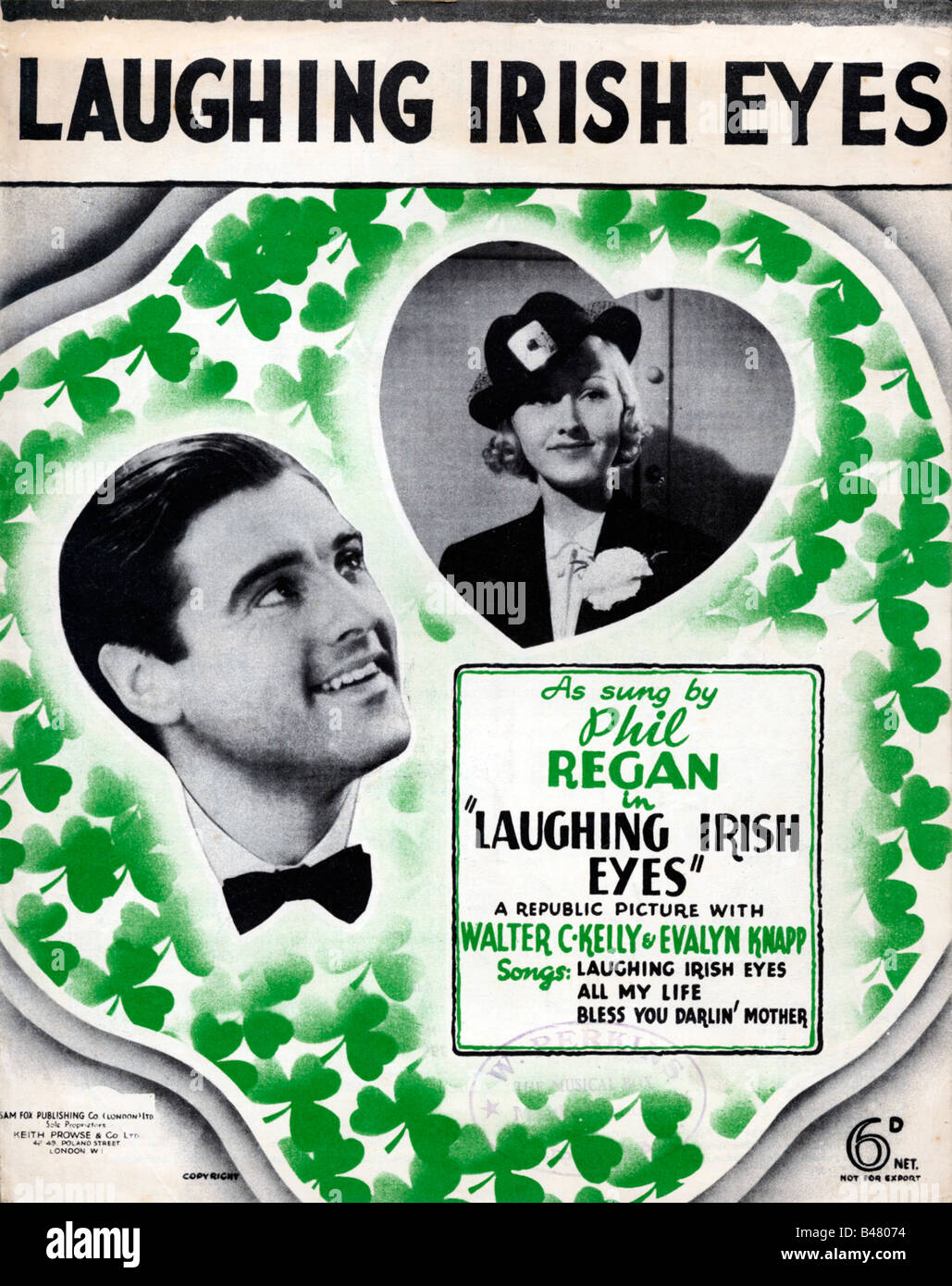 Rire Irish Eyes music pour la chanson titre du film 1936 chanté par Phil Regan Banque D'Images