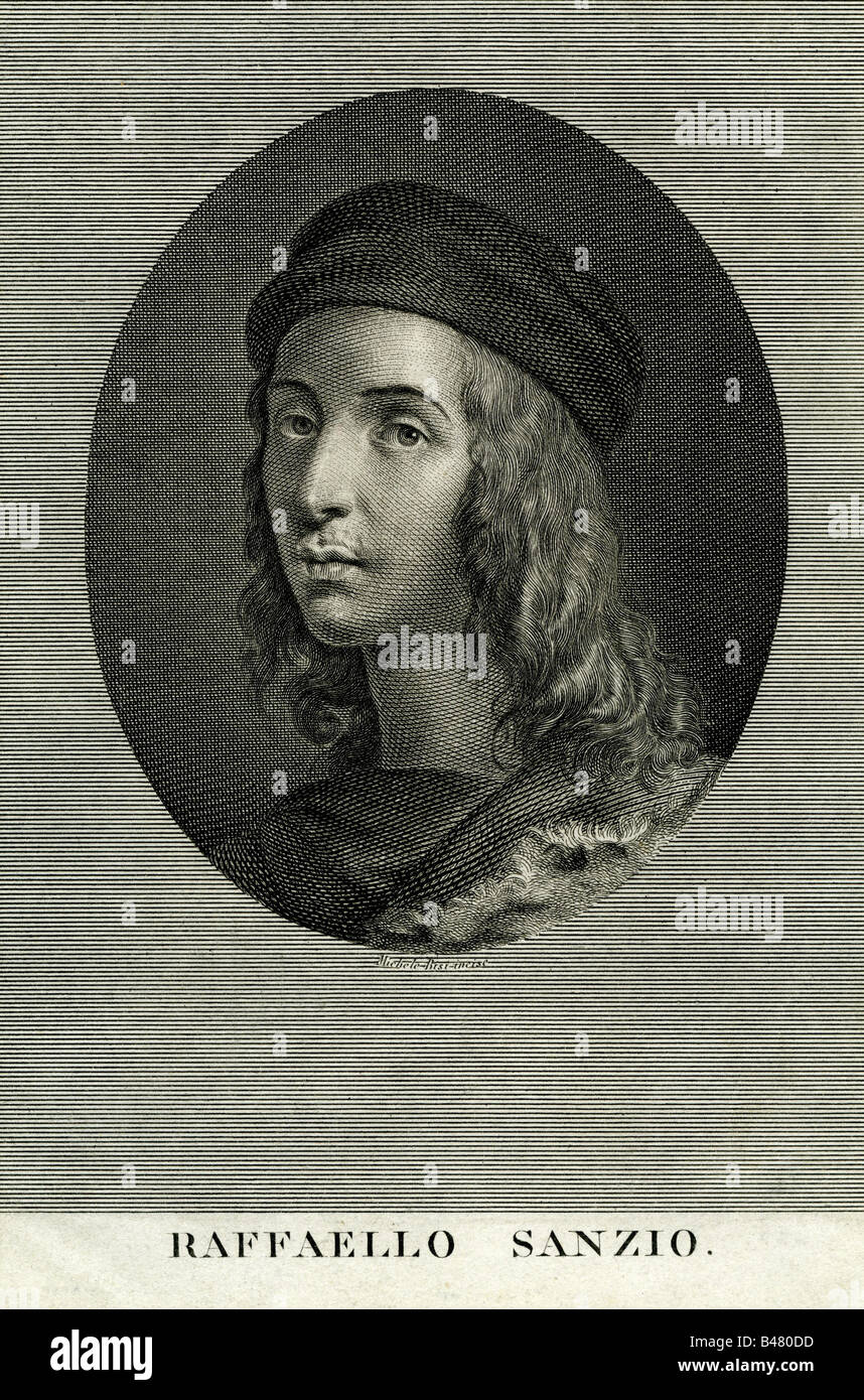 Raphaël, Sanzio da Urbino, 6.4.1483 - 6.4.1520, peintre italien, en portrait, gravure Ovale par Michel Bisi, , n'a pas d'auteur de l'artiste pour être effacé Banque D'Images