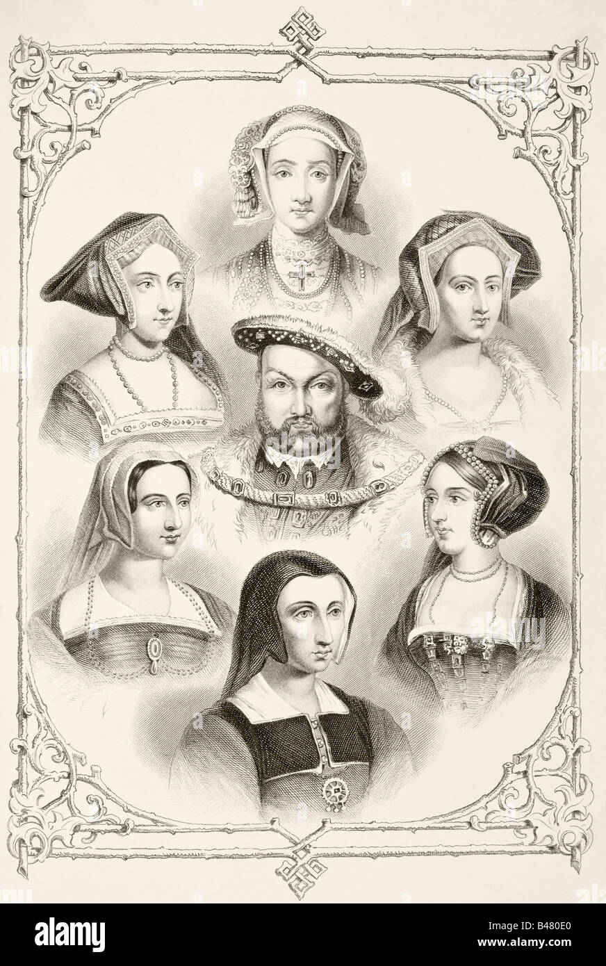 Le Roi Henry VIII d'Angleterre et ses six épouses Banque D'Images