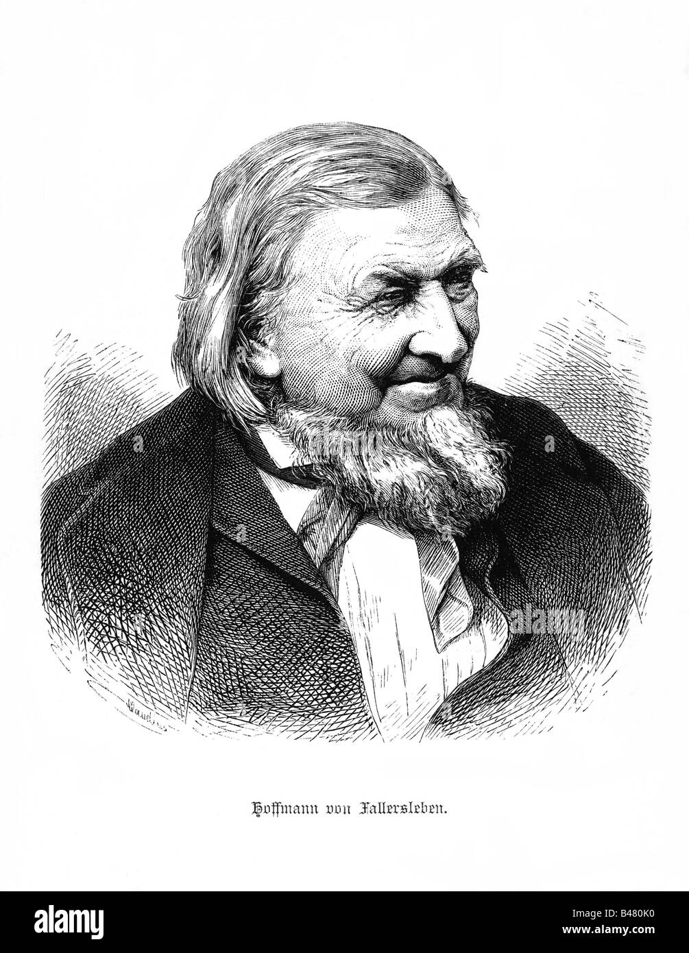 Hoffmann von Fallersleben, août Heinrich, 2.4.1798 - 19.1.1874, écrivain/auteur allemand, Portrait, gravure, vers 1880, poète, auteur de chansons, hymne national allemand 1841, XIXe siècle, Banque D'Images