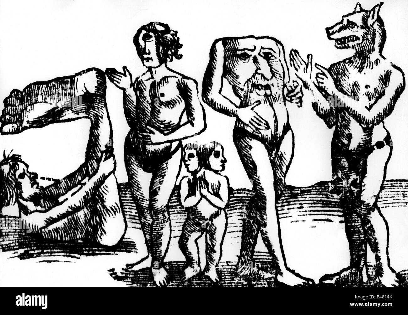 Superstition, créatures mythiques, monstres, coupe de bois, 'Cosmographia' par Sebastian Muenster, 5ème édition, 1550, , Banque D'Images
