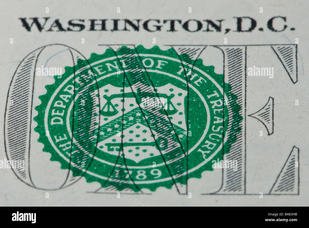 Logo du Département du trésor sur un dollar bill. Banque D'Images