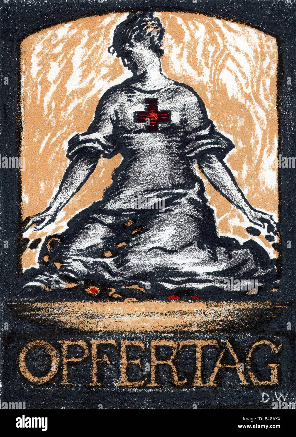 Événements, première Guerre mondiale / première Guerre mondiale, propagande, 'Opfertag 1917' (jour du sacrifice 1917), Commission de la Croix-Rouge bavaroise, affiche, basée sur le projet de Walter Ditz (1888 - 1925), Allemagne, 1917, Banque D'Images