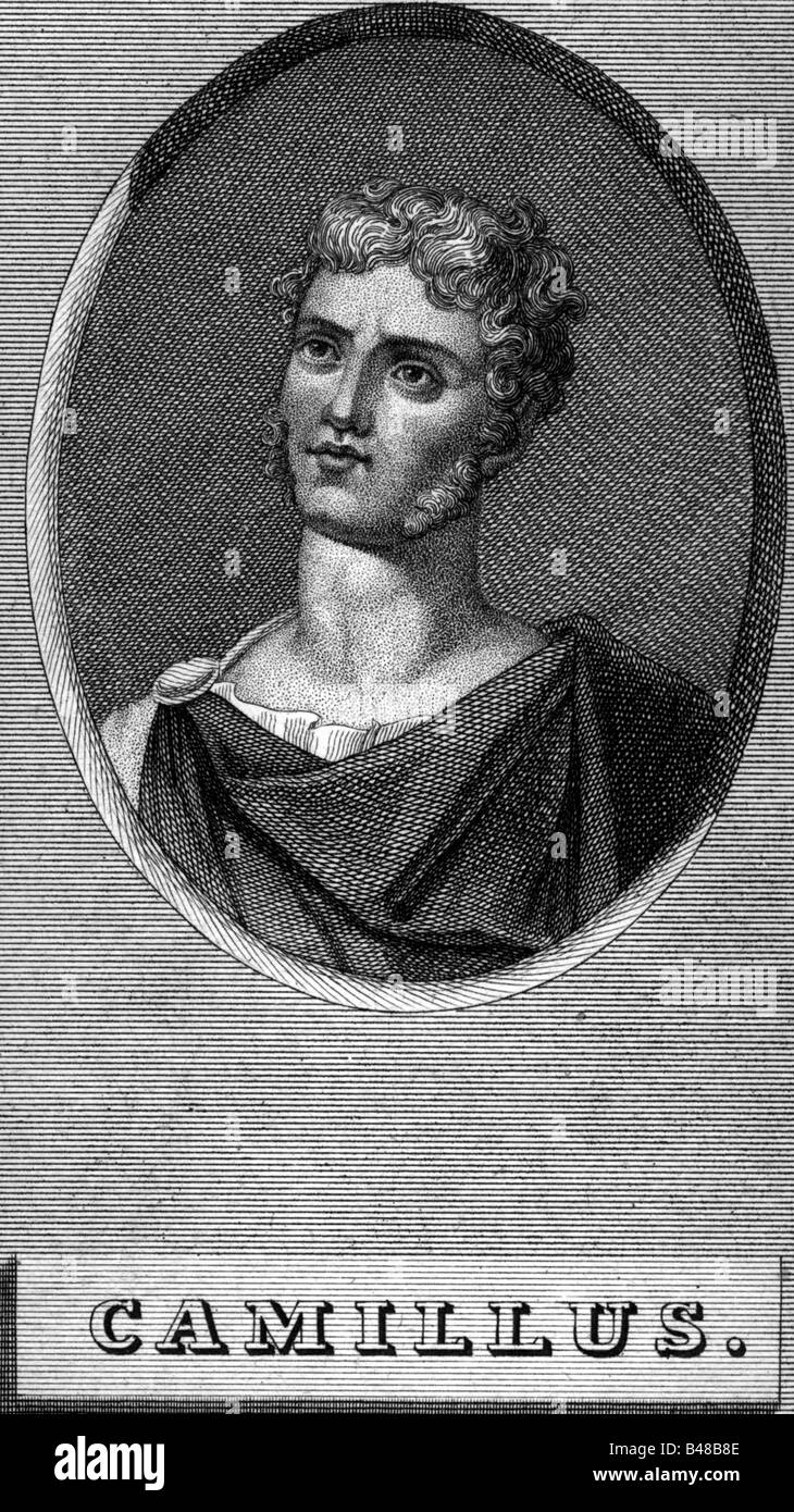Marcus Furius Camillus,, vers 446 - 365 avant J.-C., le général romain et homme politique, portrait, gravure sur cuivre, 18e siècle, l'artiste a le droit d'auteur , de ne pas être effacé Banque D'Images