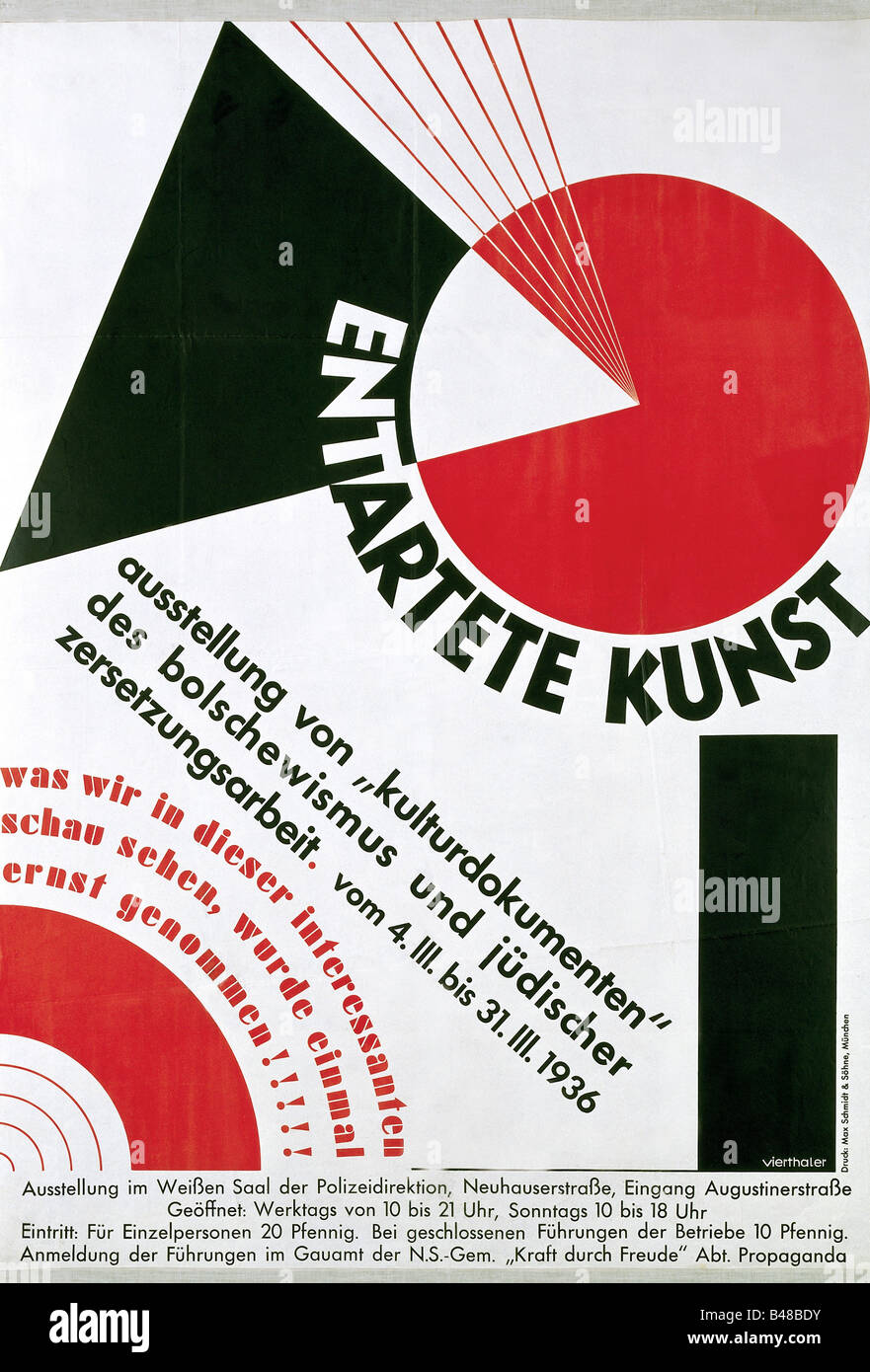 Nazisme / National socialisme, art, Dégénérer art, exposition, Munich, 4.- 31.3.1936, affiche, mise en page par Vierthaler, , Banque D'Images