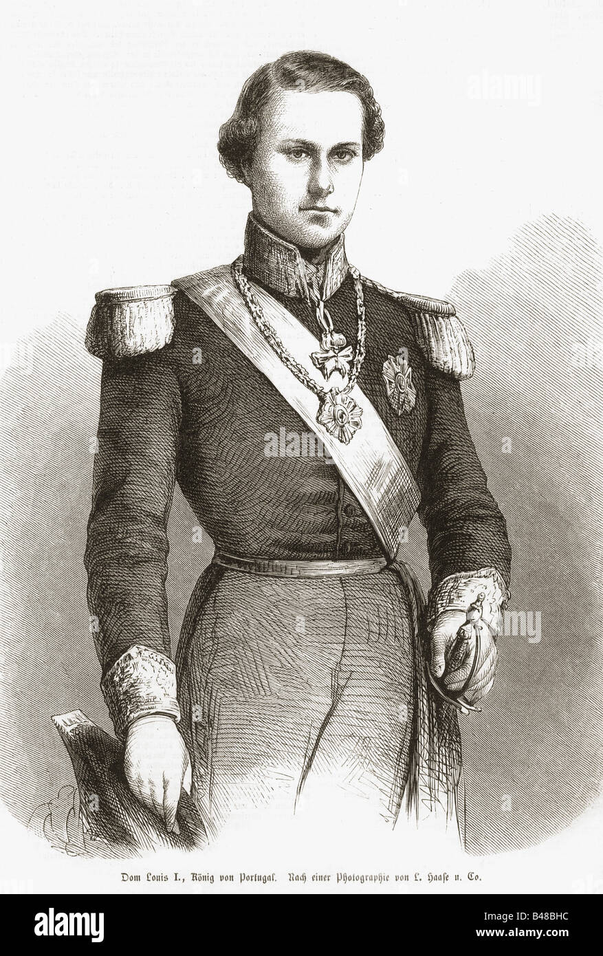 Luis I, 31.10.1838 - 19.10. 1889, Roi du Portugal 11.11.1861 - 19.10.1889, demi-longueur, gravure sur bois, vers 1865, Banque D'Images