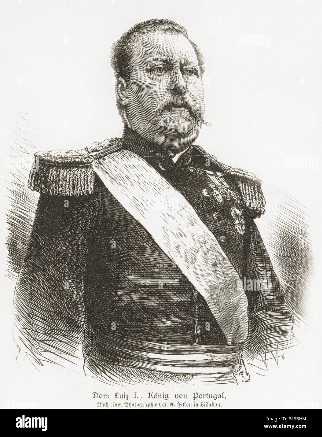 Luis I, 31.10.1838 - 19.10. 1889, Roi du Portugal 11.11.1861 - 19.10.1889, demi-longueur, gravure sur bois, vers 1870, Banque D'Images
