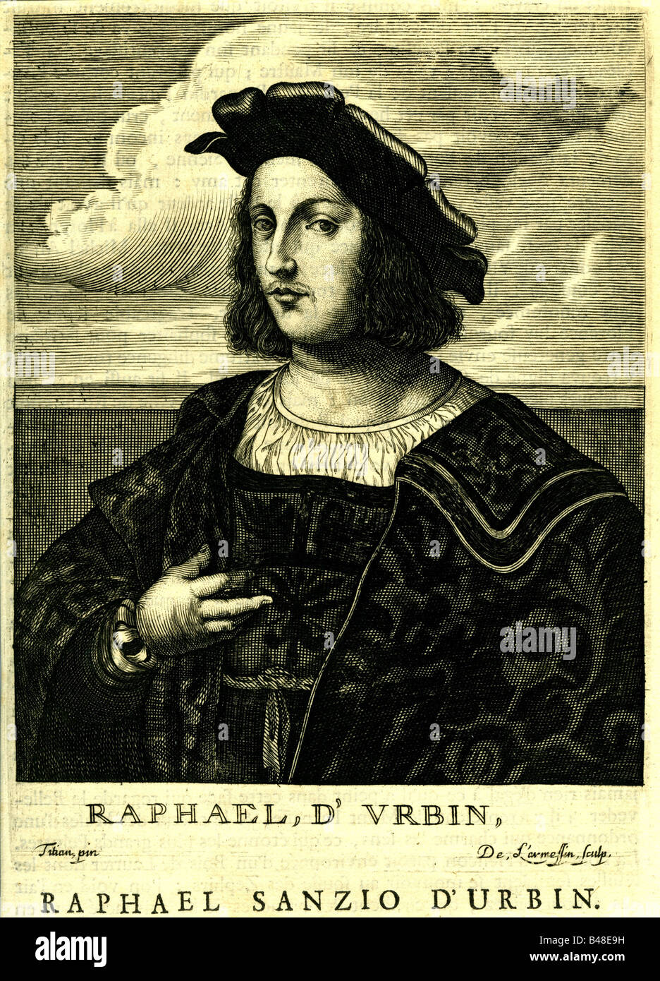 Raphaël, Sanzio da Urbino, 6.4.1483 - 6.4.1520, peintre italien, demi-longueur, gravure de Nicolas de Larmessin (1640 - 1725), 17e siècle, l'artiste n'a pas d'auteur pour être effacé Banque D'Images