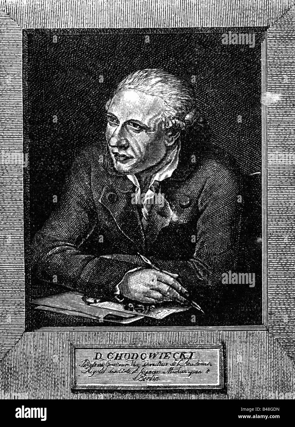 Chodowiecki, Daniel, 16.10.1726 - 7.2.1801, peintre et graveur allemand, portrait, gravure sur cuivre par Bennett Salomon, vers 1810, l'artiste a le droit d'auteur , de ne pas être effacé Banque D'Images