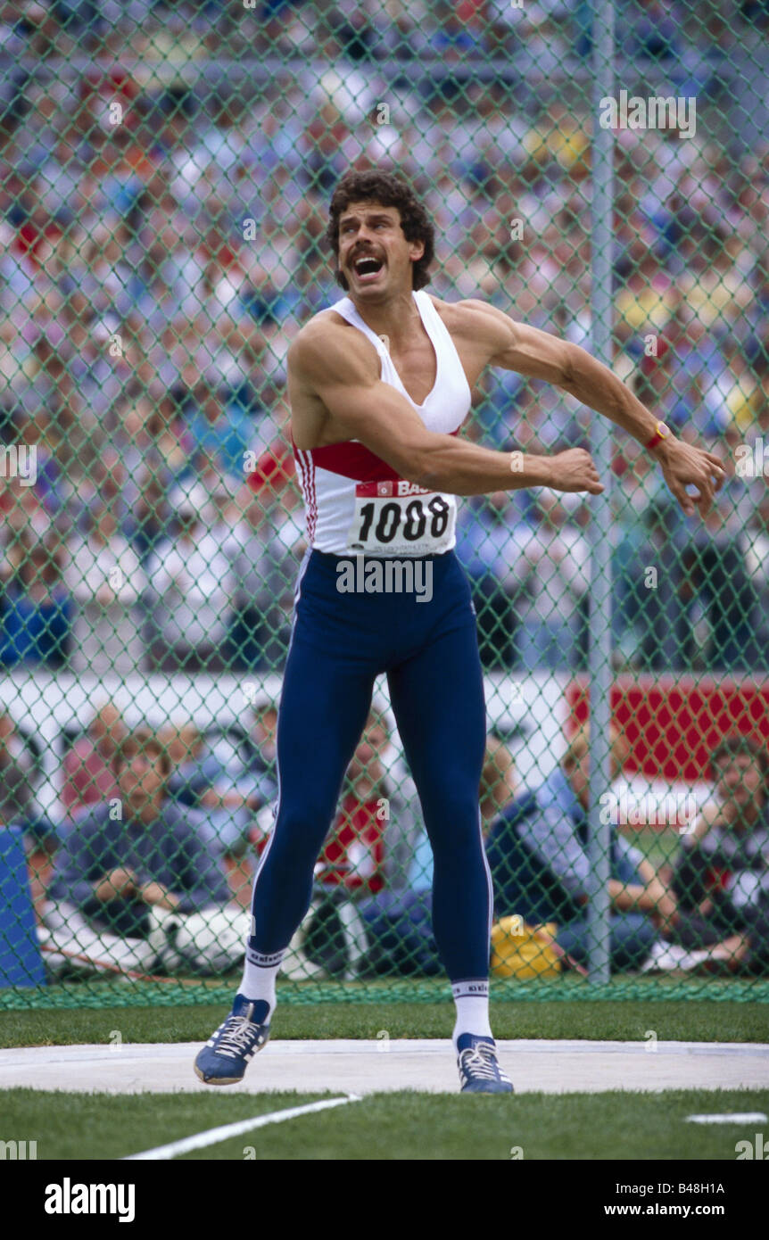 Hingsen, Jürgen, * 25.1.1958, athlète allemand (athlétisme), longueur totale, championnat d'europe, Stuttgart, 1986, Banque D'Images