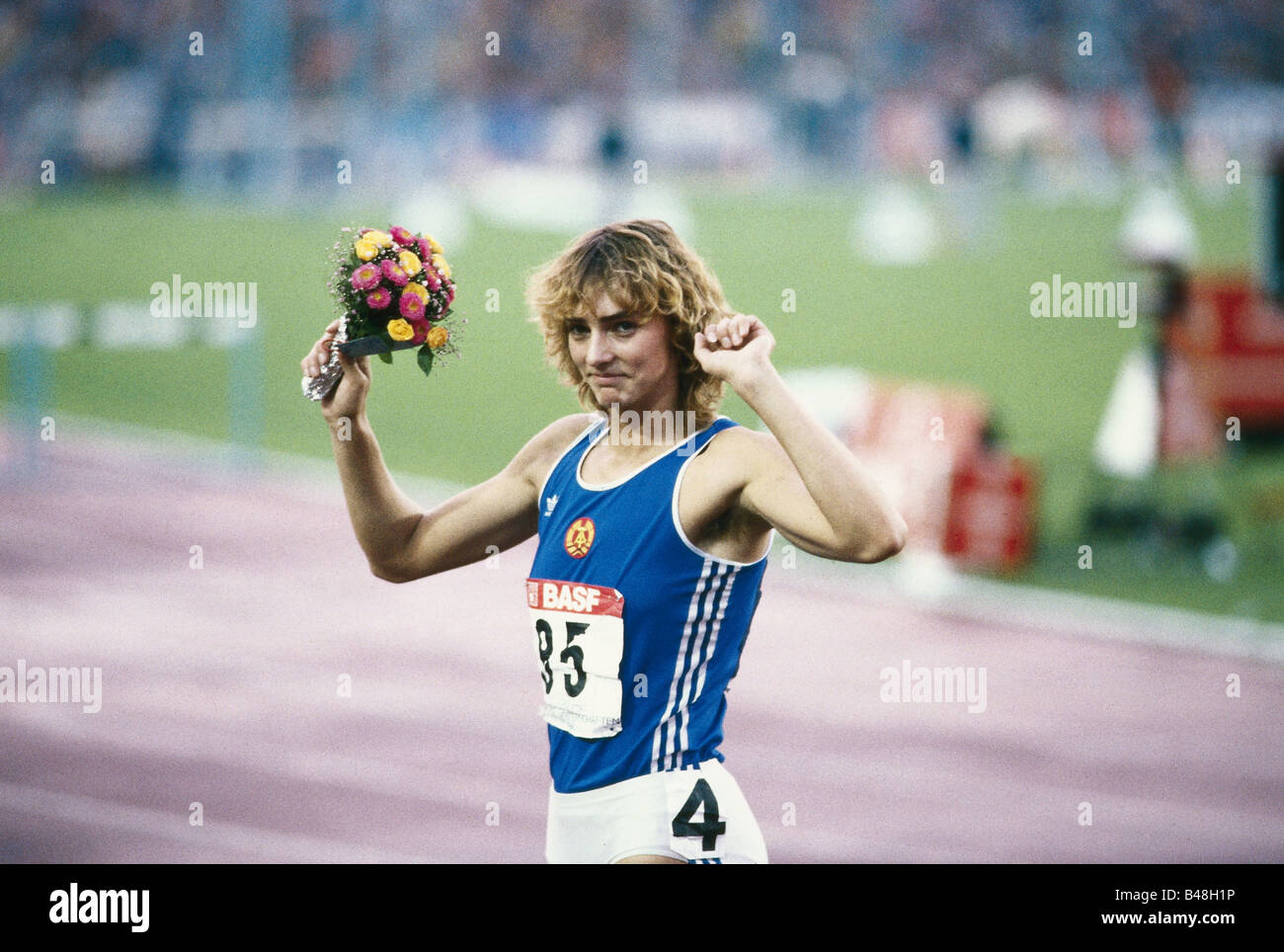 Drechsler, Heike, * 16.12.1964, athlète allemand (athlétisme), demi-longueur, championnat d'europe, Stuttgart, 1986, Banque D'Images