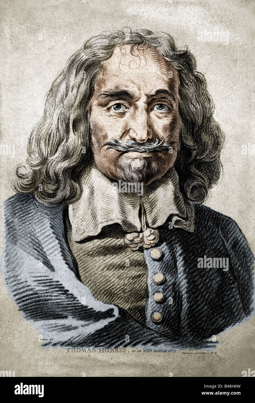Hobbes, Thomas, 5.4.1588 - 4.12.1679, philosophe britannique, portrait, litographe de François après Pierre, coloré, Banque D'Images