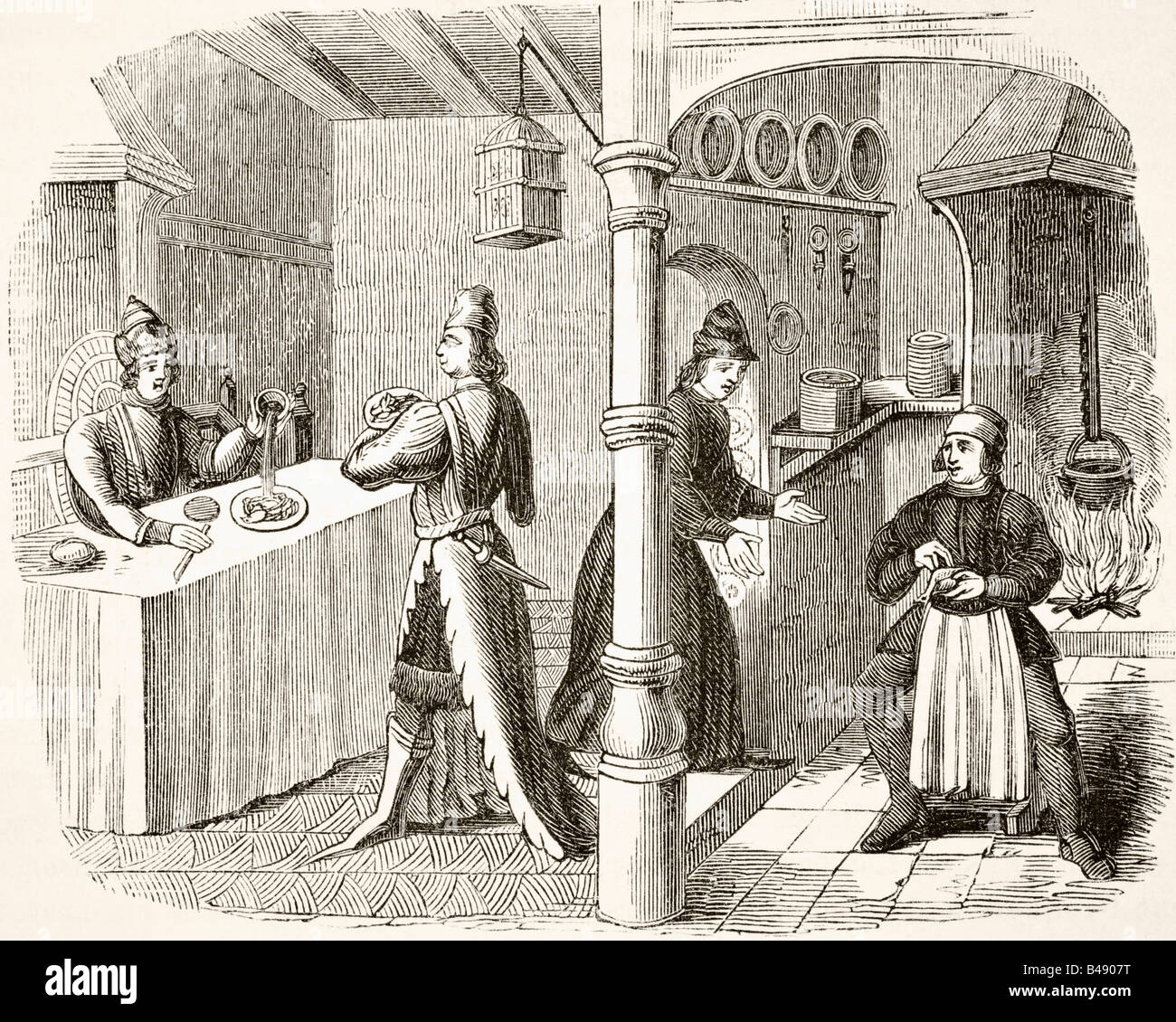 Xve siècle typique de salle à manger et cuisine Banque D'Images