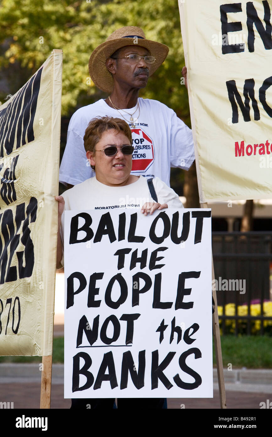 Protestation contre sauvetage Gouvernemental de Wall Street Banque D'Images