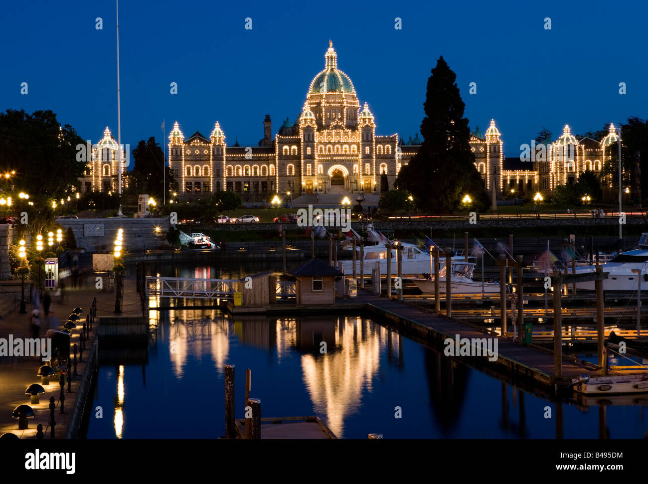 Le port de Victoria et l'édifice du Parlement, l'île de Vancouver, Colombie-Britannique, Canada. Banque D'Images