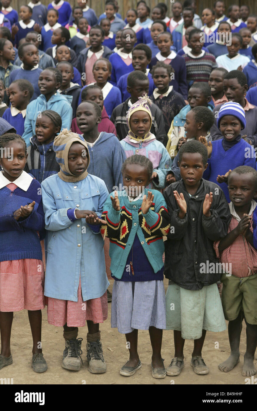 Au cours d'élèves africains matin Assemblée générale à l'école, Naro Moru, Kenya Banque D'Images