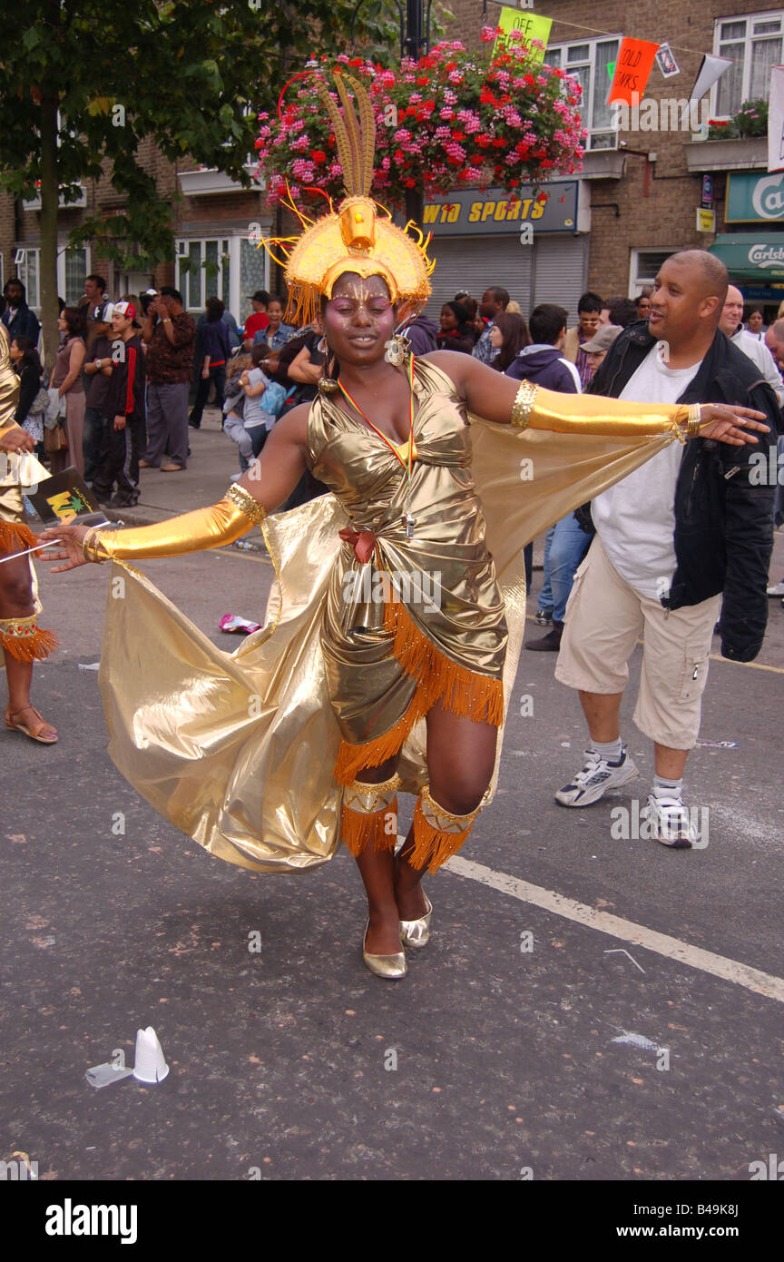 Les artistes interprètes ou exécutants & Dancers à Notting Hill Carnival Août 2008, Londres, Angleterre, Royaume-Uni Banque D'Images