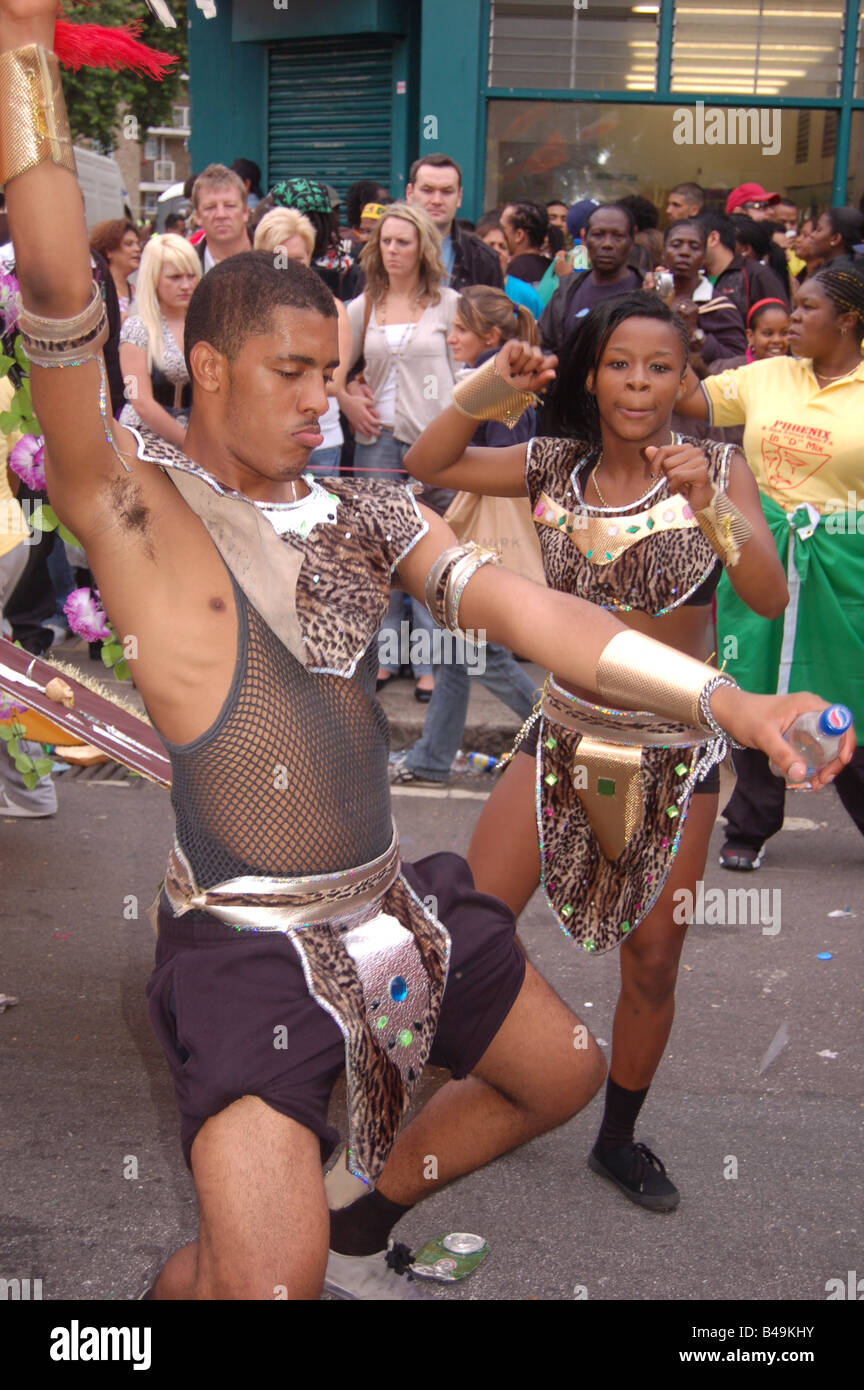 Les artistes interprètes ou exécutants à Notting Hill Carnival Août 2008, Londres, Angleterre, Royaume-Uni Banque D'Images