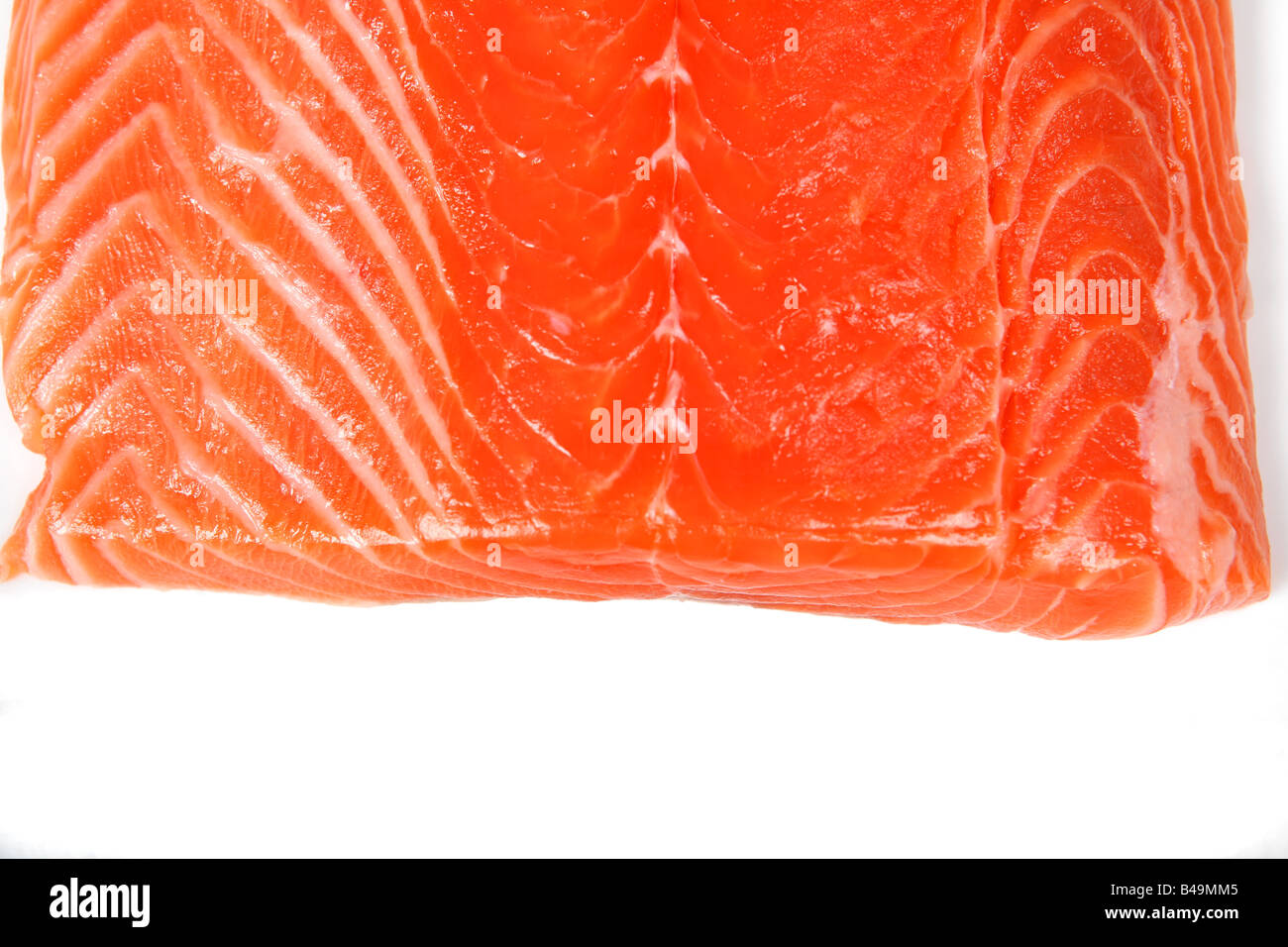 Partie d'un filet de saumon, extreme close up montrant l'extrémité de coupe Banque D'Images