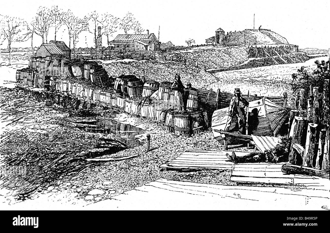 Géographie/voyages, guerre civile américaine 1861 - 1865, Confederate position fortifiée à Manassas, Virginie, mars 1862, dessin, XIXe siècle, guerre de sécession, CSA, historique, historique, peuple, Banque D'Images