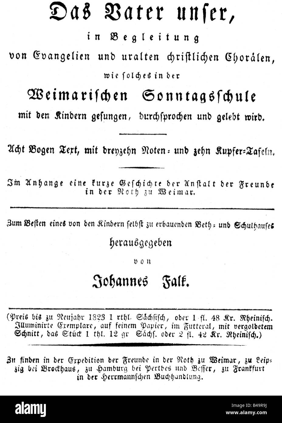 Falk, Johannes Daniel, 28.10.1768 - 14.2.1826, théologien allemand et auteur/auteur, auteur du bien-être des jeunes, titre de la page de script, "Lords s prière", (Das Vater unser), Weimar, école du dimanche, vers 1823, Banque D'Images