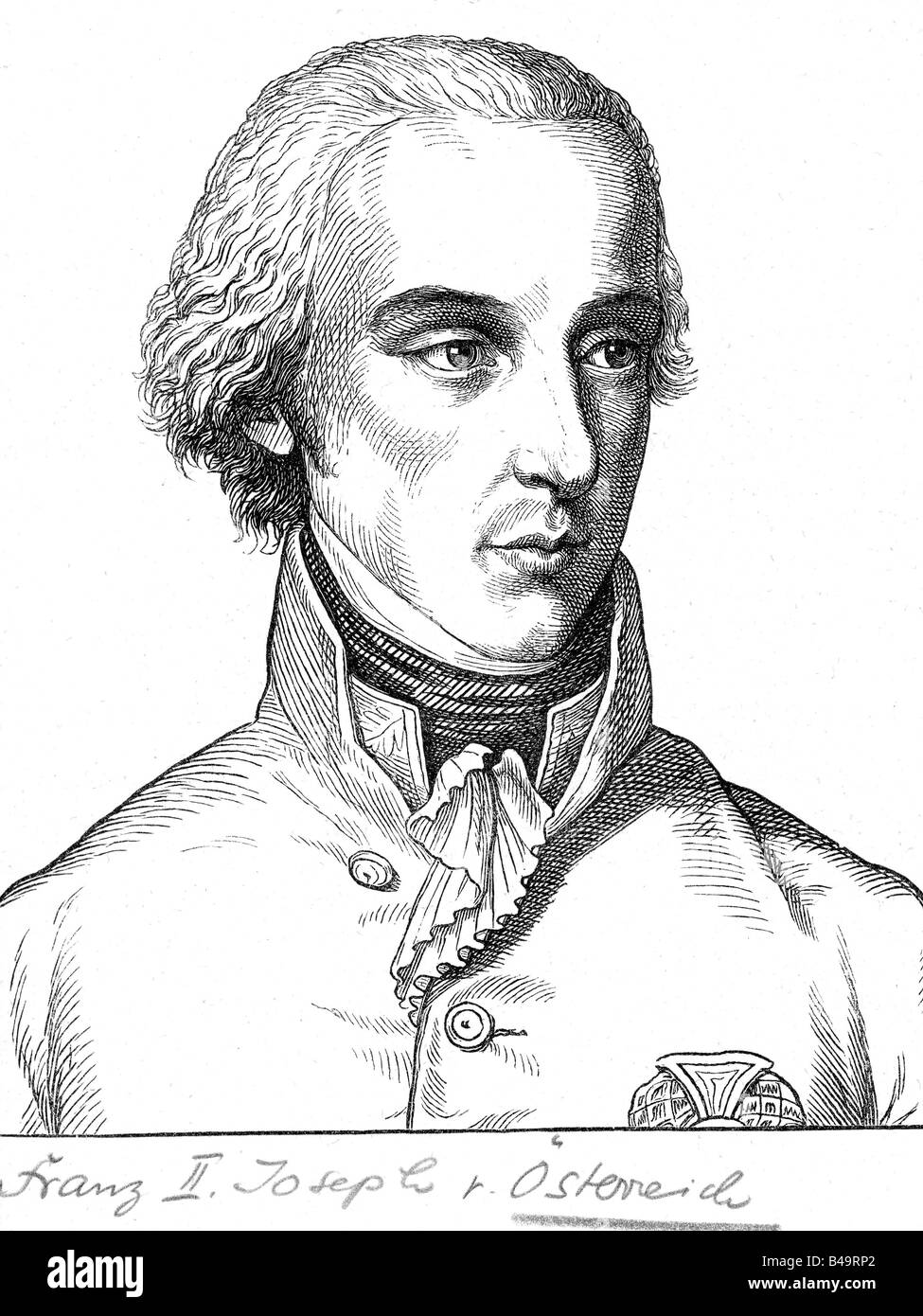 François II, 12.2.1768 - 2.3.1835, empereur romain Saint 5.7.1792 - 6.8.1806, en tant qu'empereur François I d'Autriche 11.8.1804 - 2.3.1835, portrait, gravure en bois, XIXe siècle, , Banque D'Images