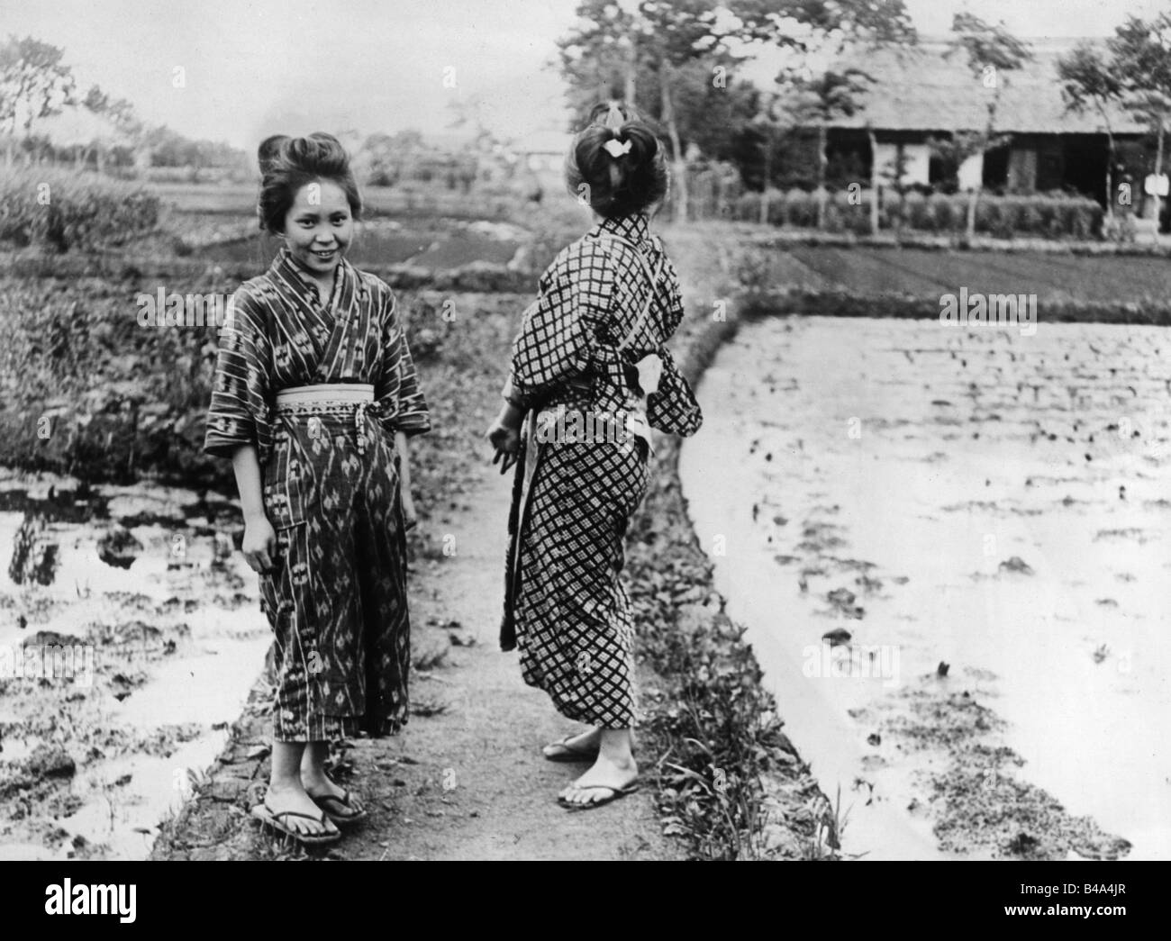 Géographie / voyages, Japon, gens, femmes, geishas dans ricefield, 1920, Banque D'Images